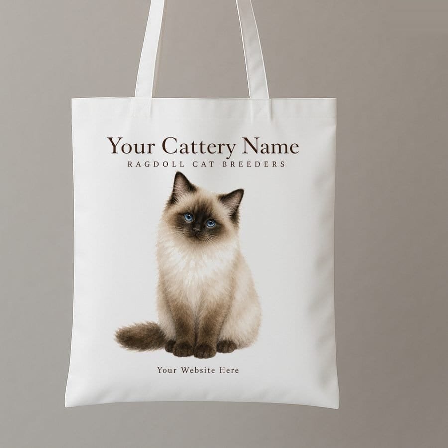 Example kitten pack tote bag design: ragdoll watercolour