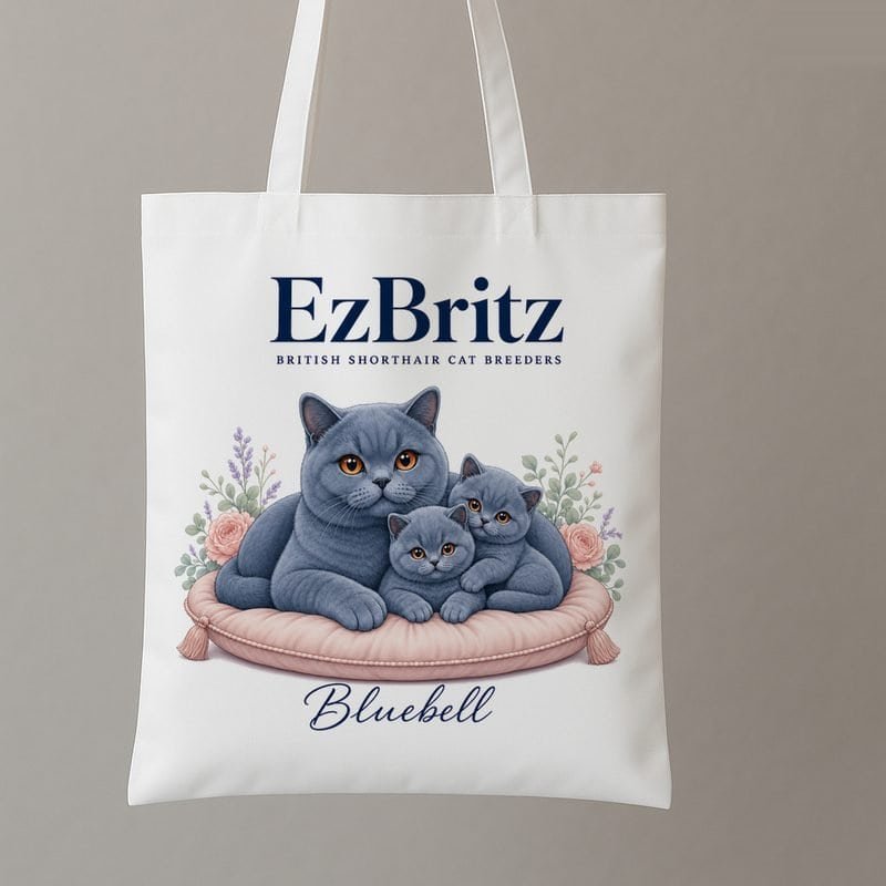 EzBritz kitten pack bag with the kitten name Bluebell under the design