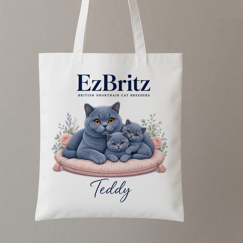 EzBritz kitten pack bag with the kitten name Teddy under the design