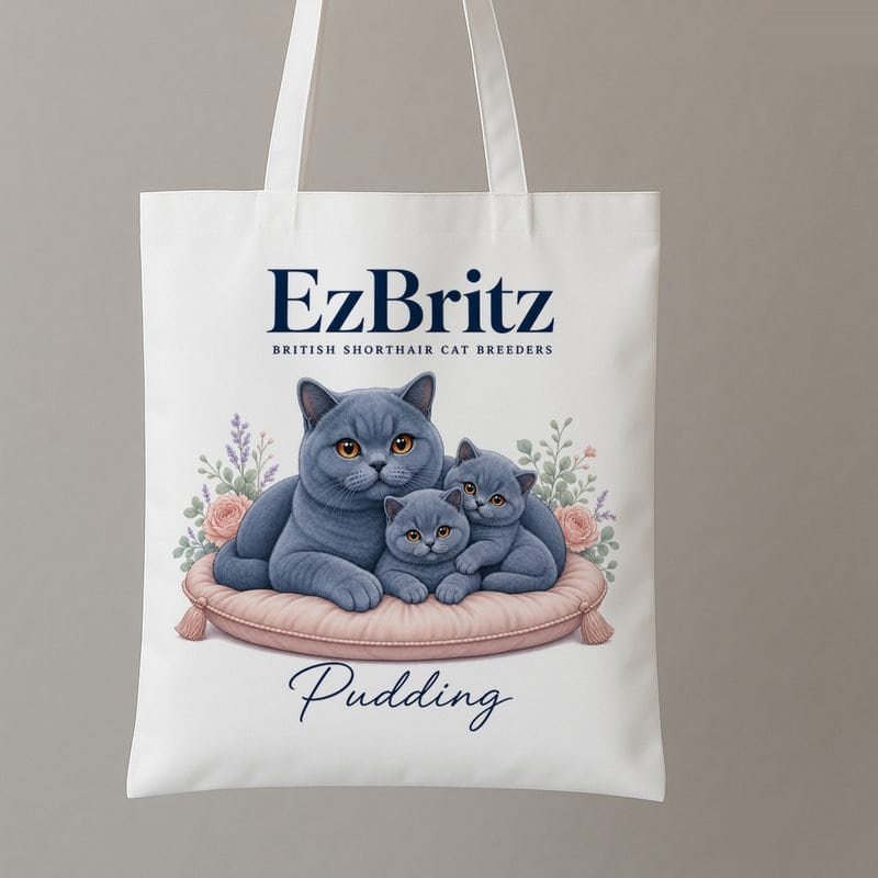 EzBritz kitten pack bag with the kitten name Pudding under the design