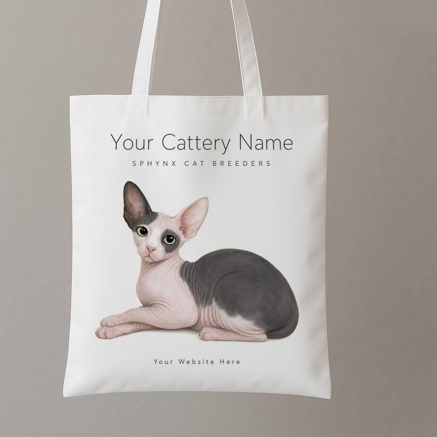 Example kitten pack tote bag design: sphynx