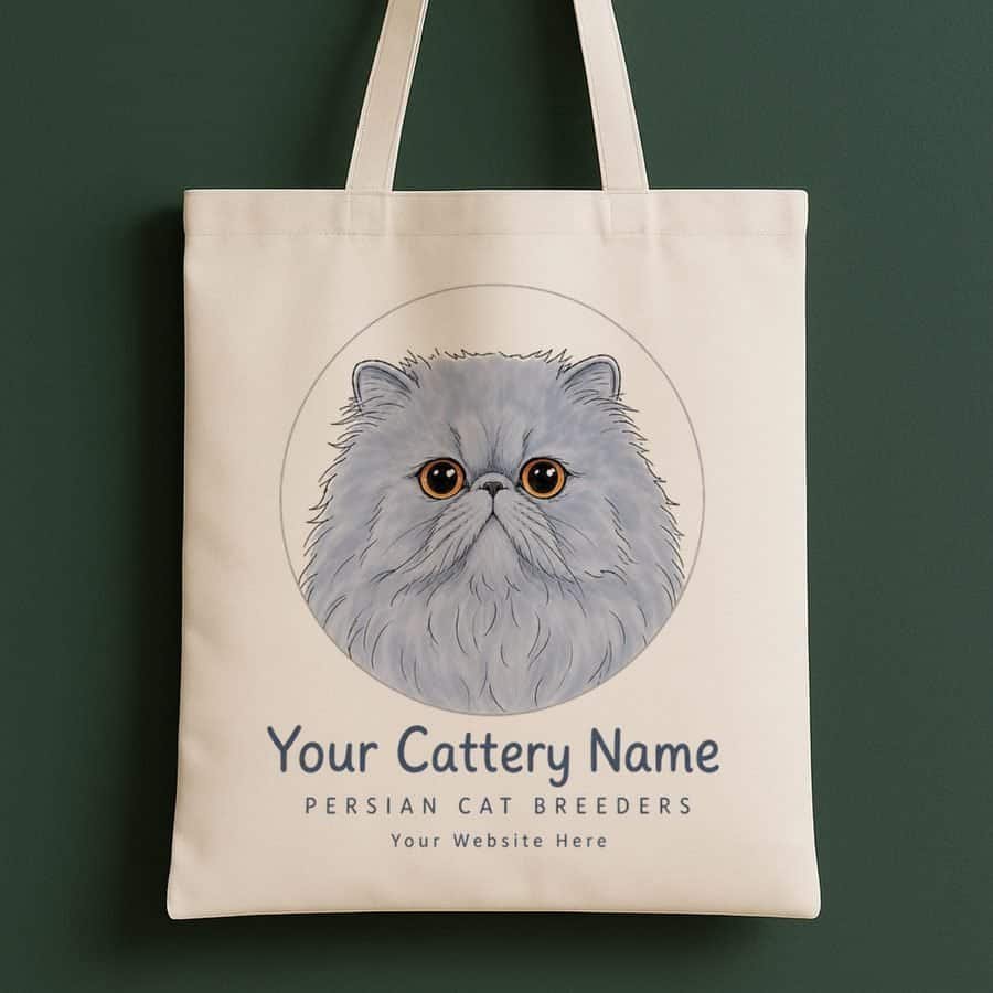 Example design on a natural kitten pack tote bag: persian blue